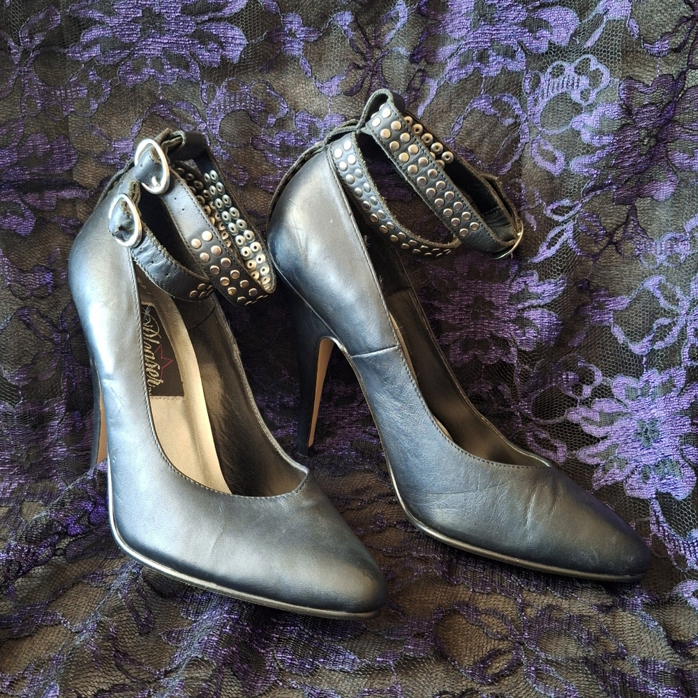 Pleaser Strappy Leather Pumps High Heel Shoes Office
